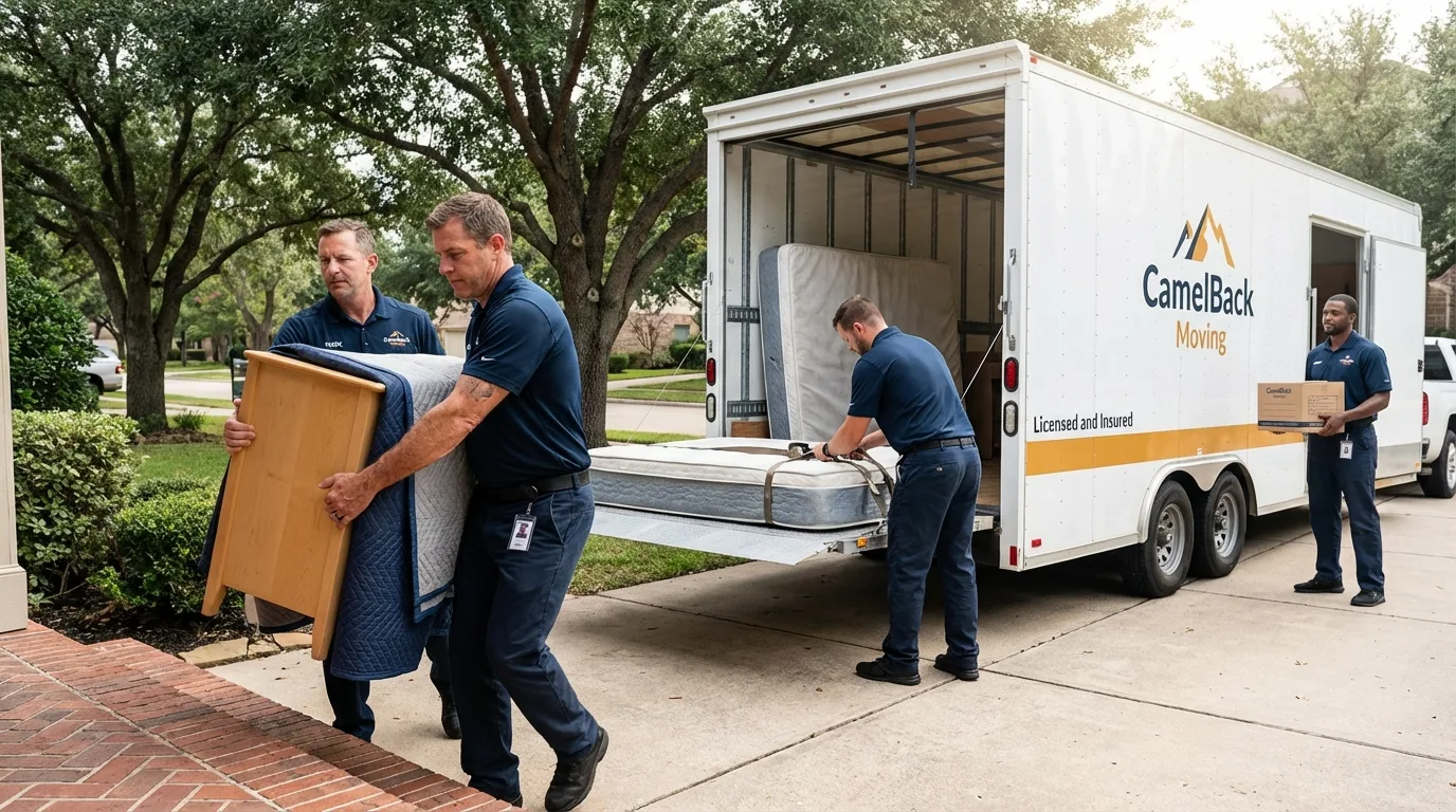 Crew loading residential truck for cross-state move from Lovington, NM