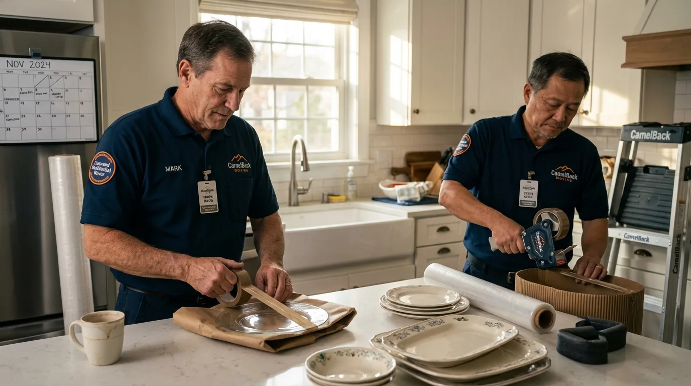 Professional crew packing kitchen dishware in Lovington, NM
